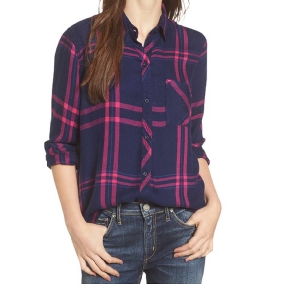 Rails Tops - Rails Blue and Pink Plaid Button-Up Shirt